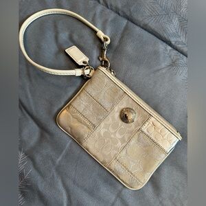 EUC Coach Metallic Champagne Patchwork Wristlet with Logo
